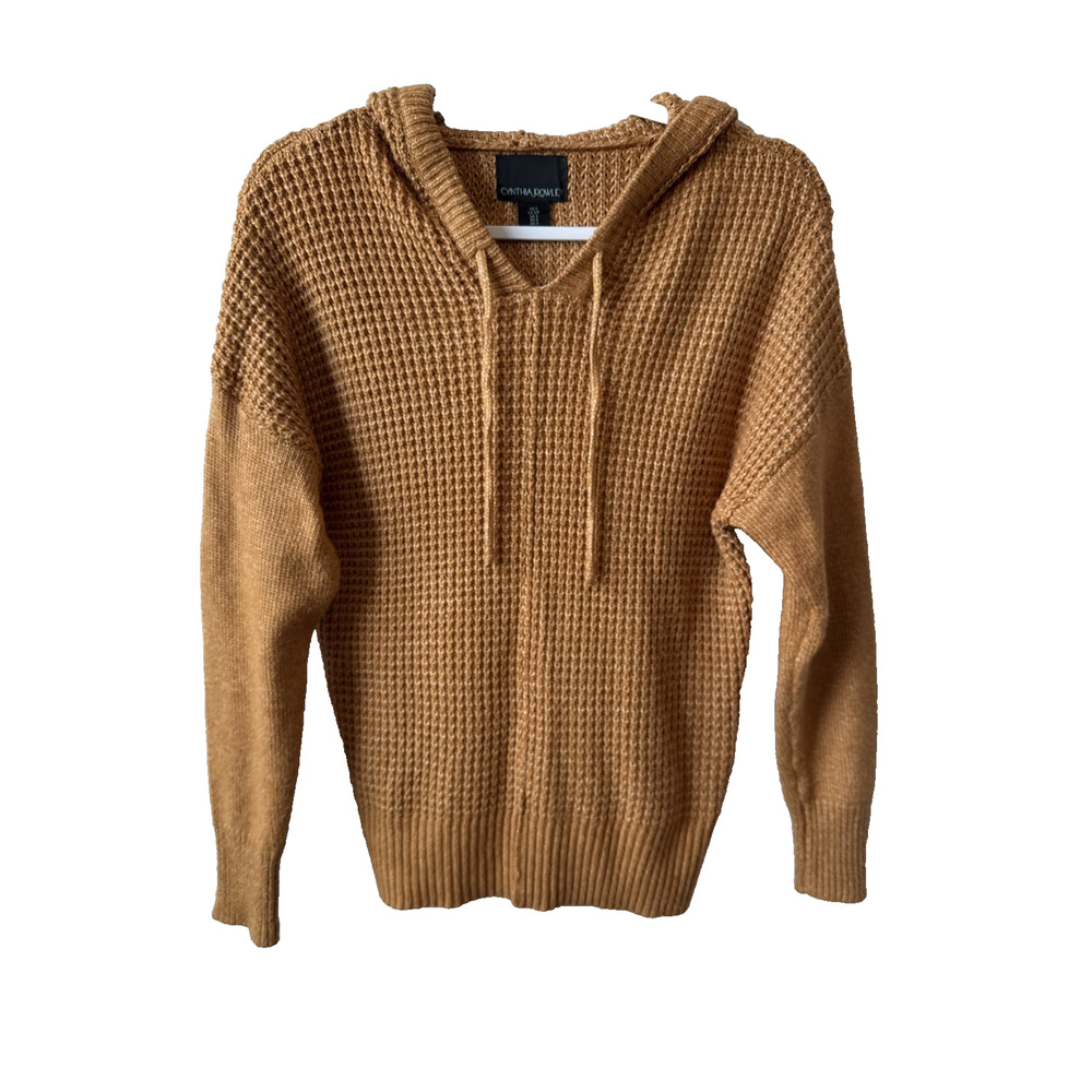 Cynthia Rowley Boho Fall Women’s S Gold Waffle Knit Hoodie Sweater Cozy Grunge